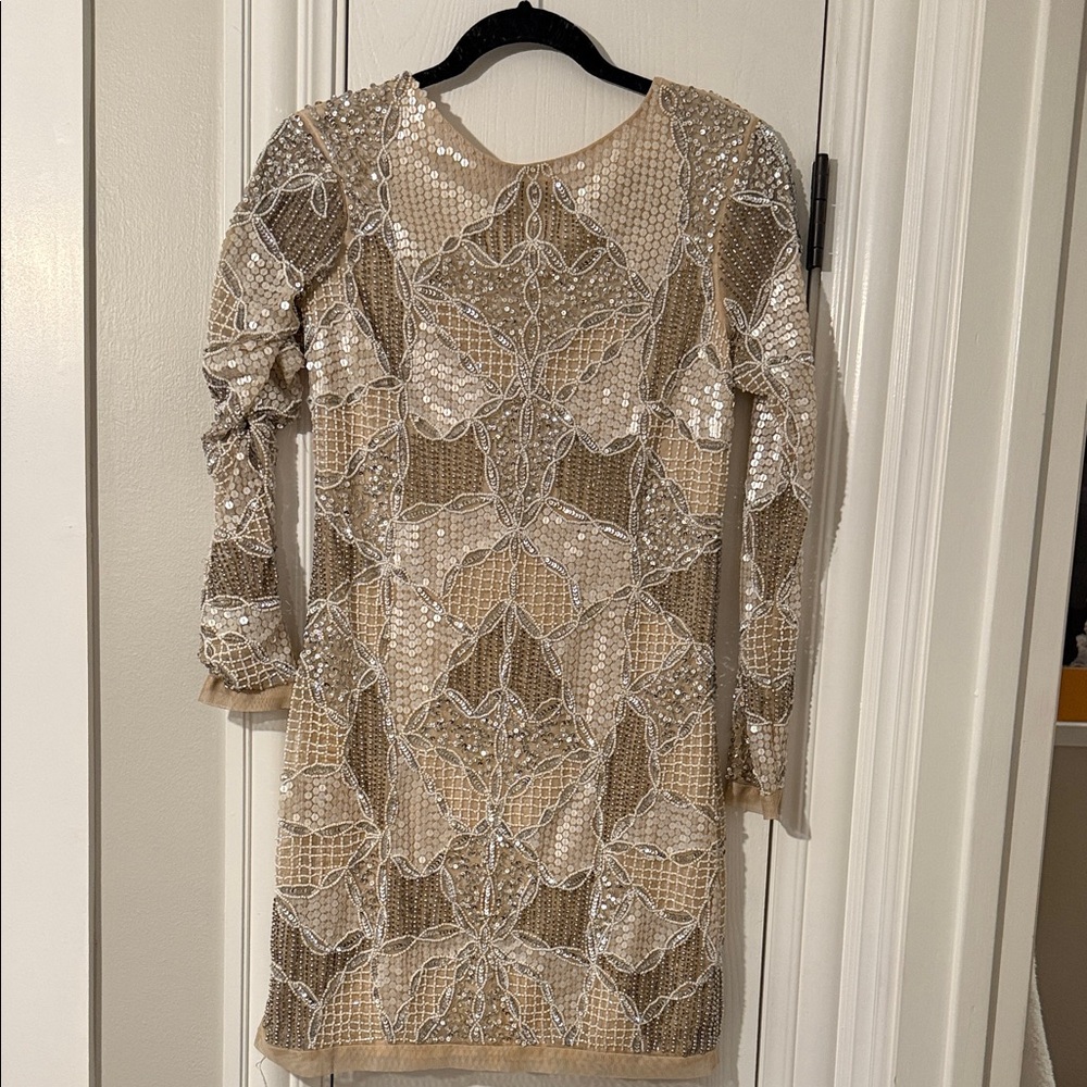 Topshop Sequin Long Sleeve Dress in Gold and Silver